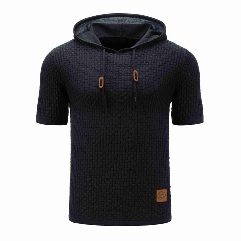 Mens Casual Hooded Knit Short Sleeve T-Shirt 79682427M
