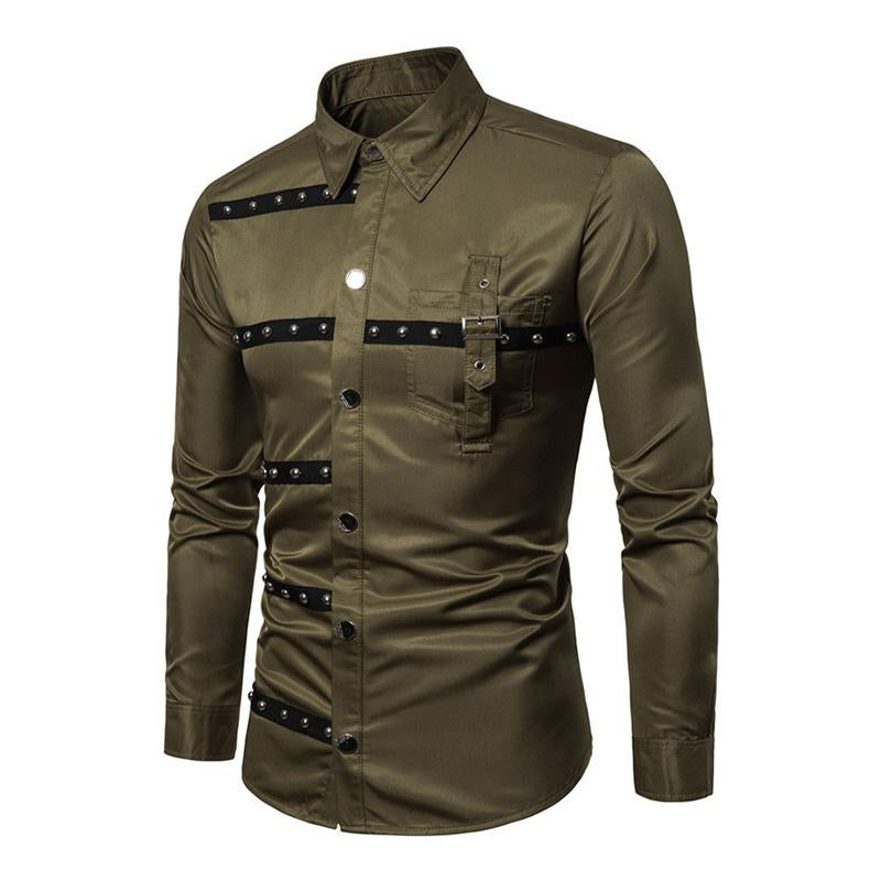 Mens Vintage Stud Lapel Long Sleeve Shirt 37571404M