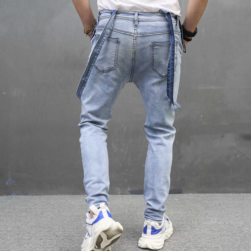 Mens Casual Solid Color Washed Ripped Denim Overalls 04755632Y