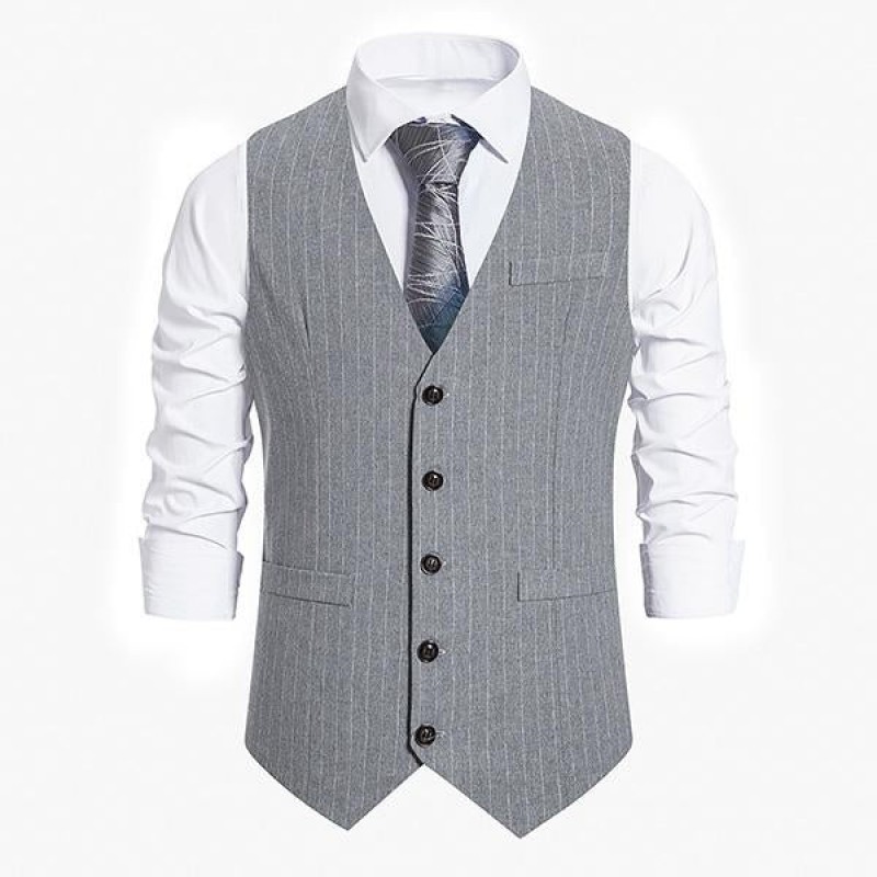 Mens Single-breasted Striped Suit Vest 57502558M