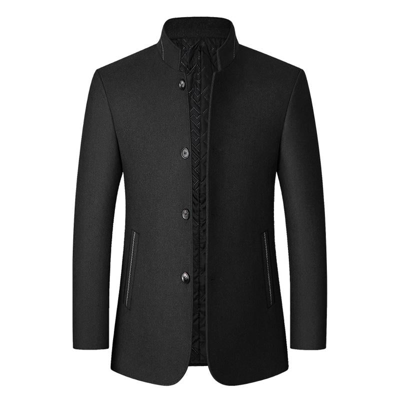 Mens Stand Collar Solid Color Woolen Coat 09916804X