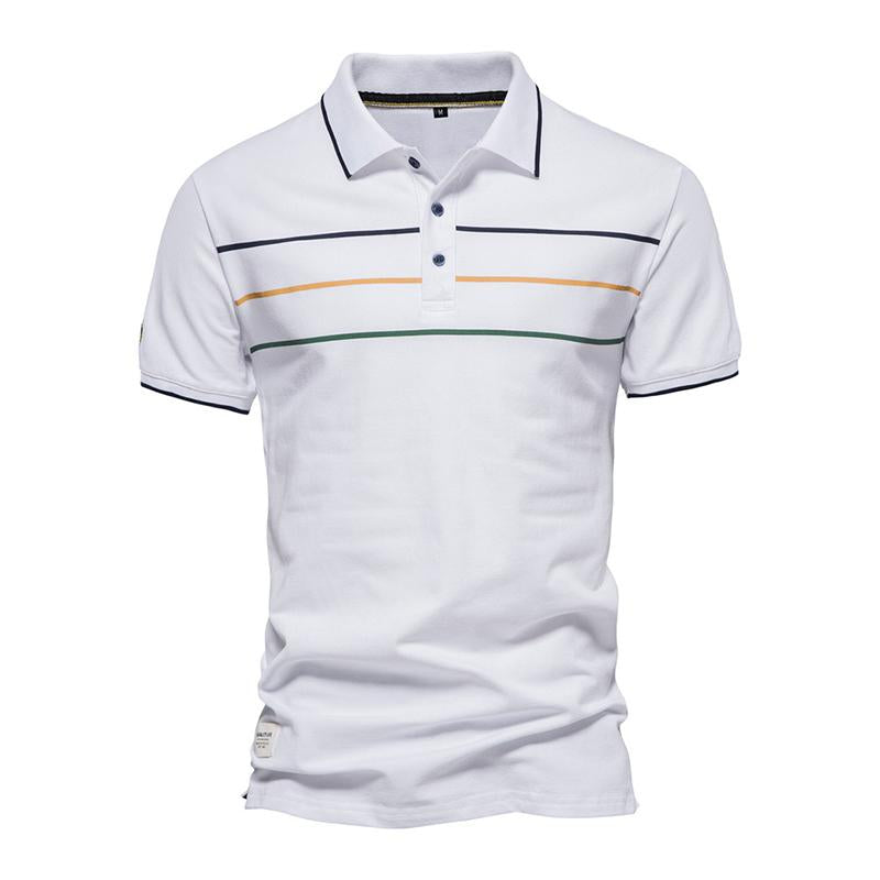 Mens Casual Colorblock Striped Lapel Short-sleeved Polo Shirt 80712757M