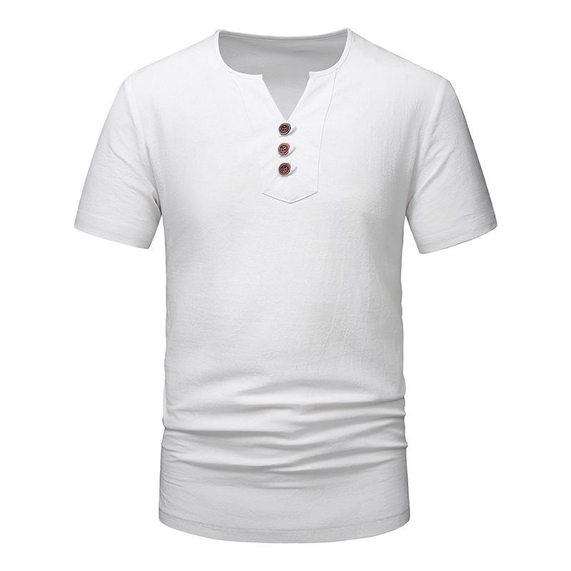 Mens Cotton Linen Fashion V Neck Beach Short Sleeve T-Shirt 12669214X