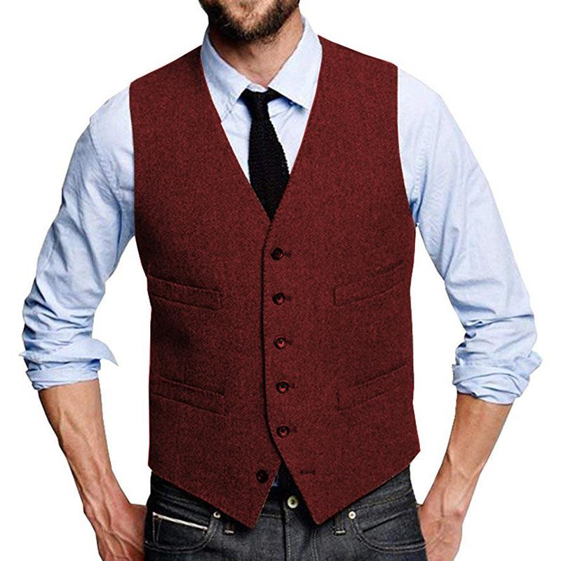 Mens Vintage Herringbone Single Breasted Suit Vest 99735900M