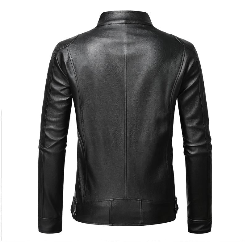 Mens Stand Collar Slim Leather Jacket 11233032X