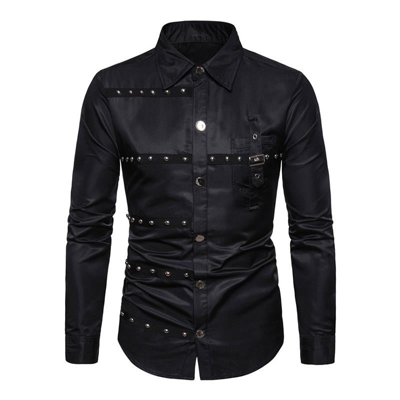 Mens Vintage Stud Lapel Long Sleeve Shirt 37571404M