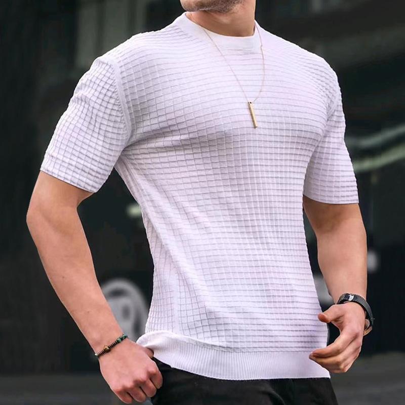 Mens Casual Round Neck Waffle T-Shirt 29739560M