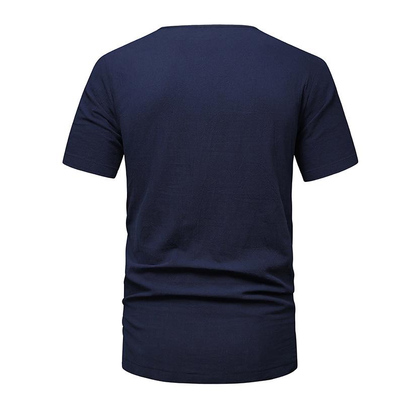 Mens Cotton Linen Fashion V Neck Beach Short Sleeve T-Shirt 12669214X
