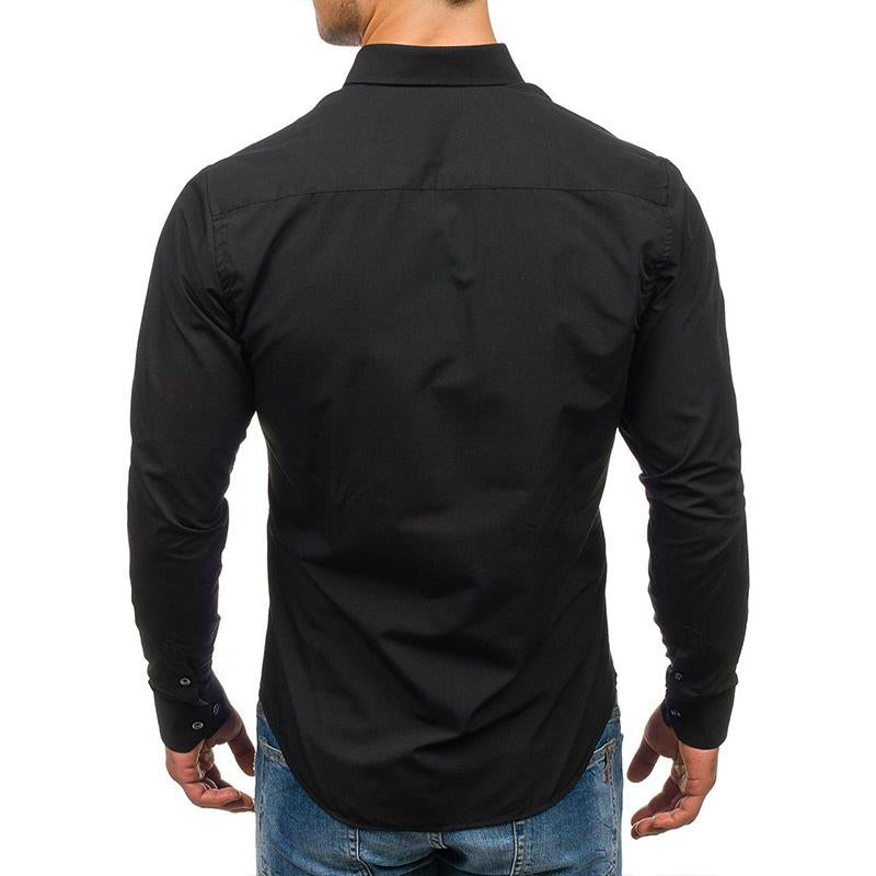 Mens Solid Color Lapel Long Sleeve Shirt 47822489M
