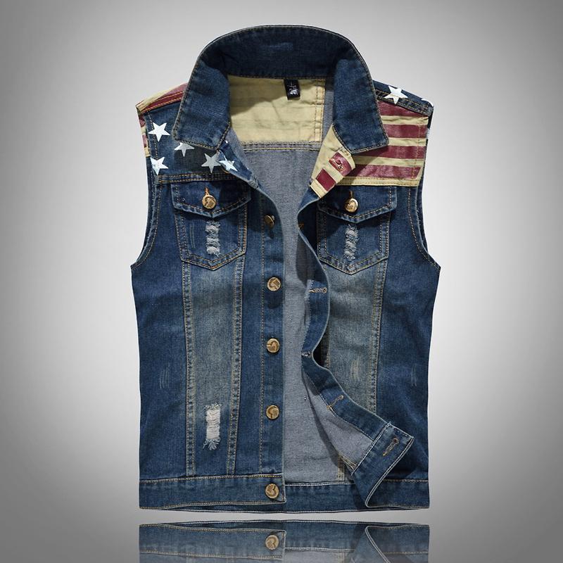 Mens Casual Vintage Flag Denim Vest 83040802Y