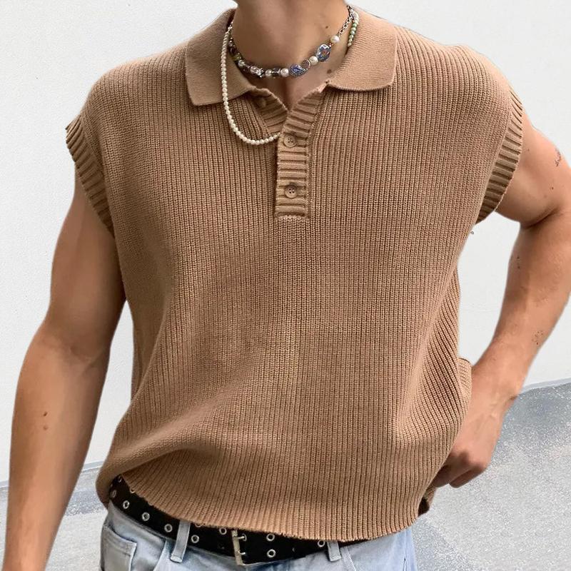 Mens Casual Solid Color Polo Collar Knitted Sweater 80077057Y