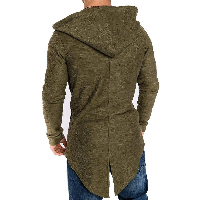 Mens Casual Solid Color Hooded Irregular Hem Sweatshirt Jacket 62360058Y