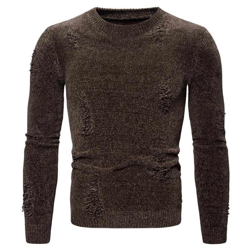 Mens Casual Solid Color Ripped Long-Sleeved Knitwear 53557908Y