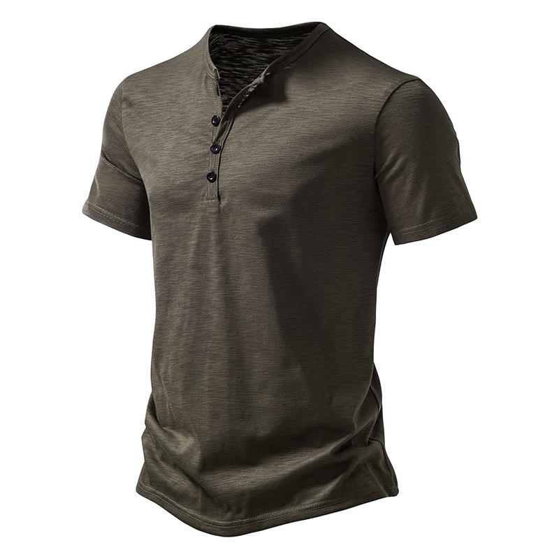 Mens Slub Cotton Henley Collar Short Sleeve T-shirt 84671002Z