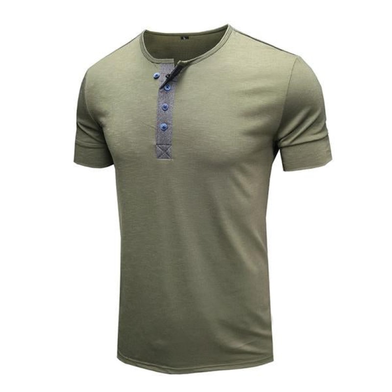 Mens Round Neck Cotton Short Sleeve Henley Shirt 96969868X