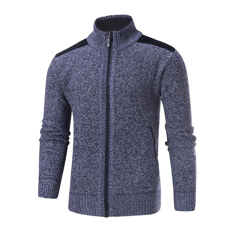 Mens Casual Stand Collar Contrast Color Zipper Knit Cardigan 66474448M