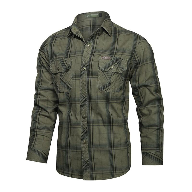 Mens Casual Cotton Plaid Long Sleeve Shirt 89270182M