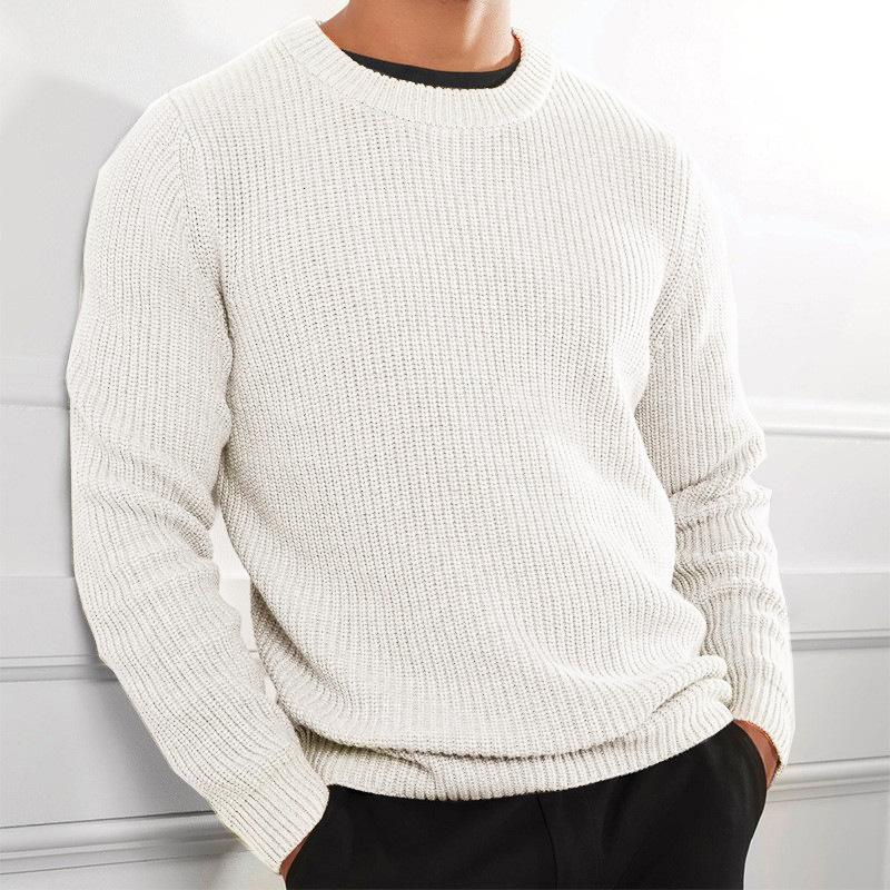 Mens Round Neck Solid Knit Sweater 25404401Z