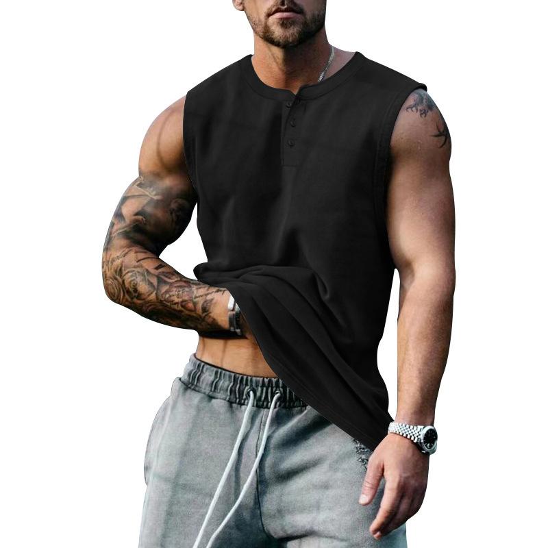 Mens Casual Summer Round Neck Button Down Tank Top 26609609M