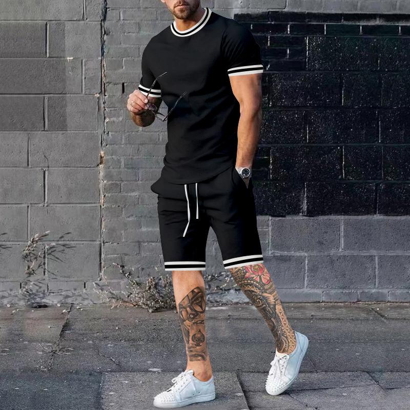 Mens Solid Color Short Sleeve Shorts Set 57608237X