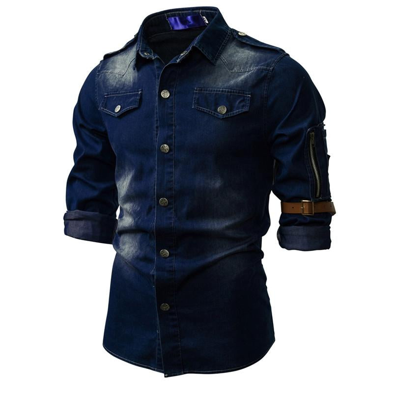 Mens Vintage Denim Long Sleeve Shirt (Belt Not Included) 88330286Y