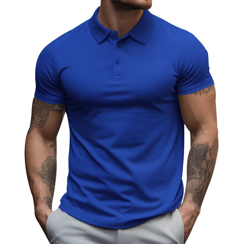Mens Solid Slim Lapel Short Sleeve Casual Polo Shirt 22236281Z