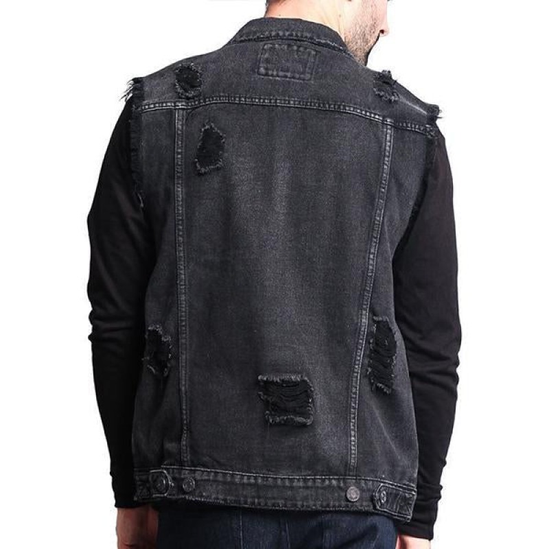 Mens Casual Distressed Ripped Denim Vest 85444127M