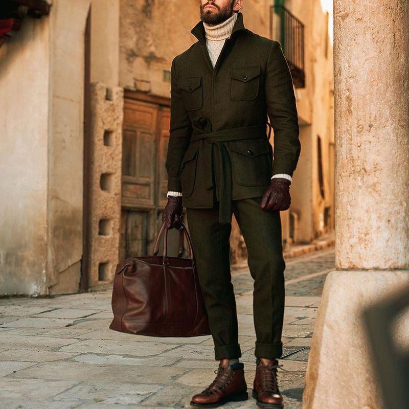 Mens Single Breasted Stand Collar Trench Coat 84644060X