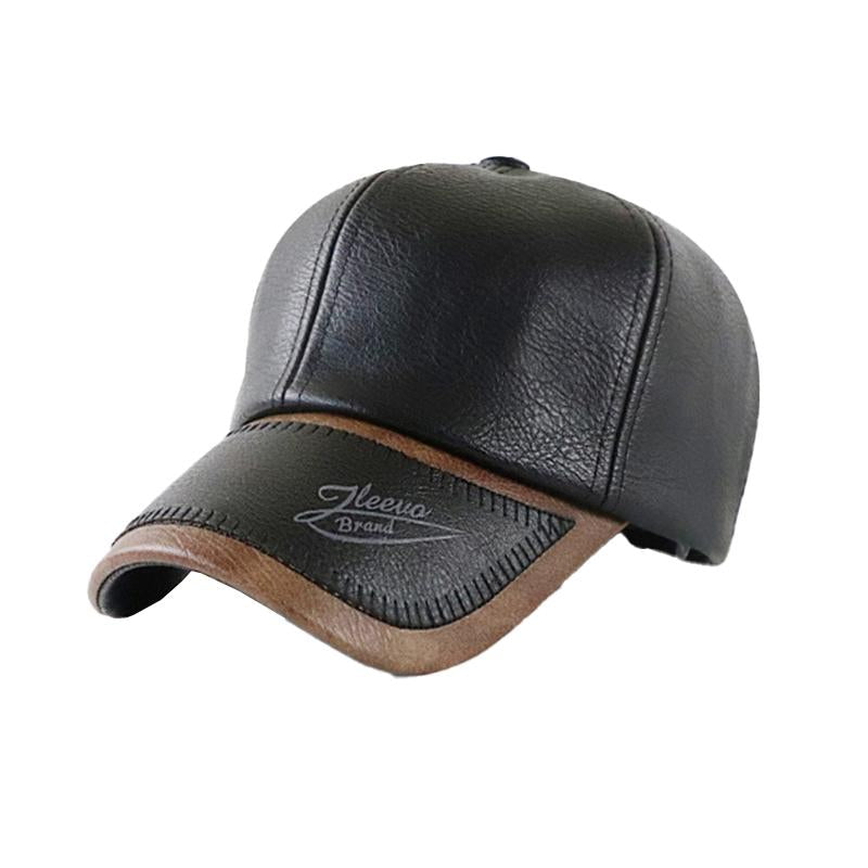 Mens Retro Letter Print Stitching PU Washed Distressed Motorcycle Baseball Cap 73002661X
