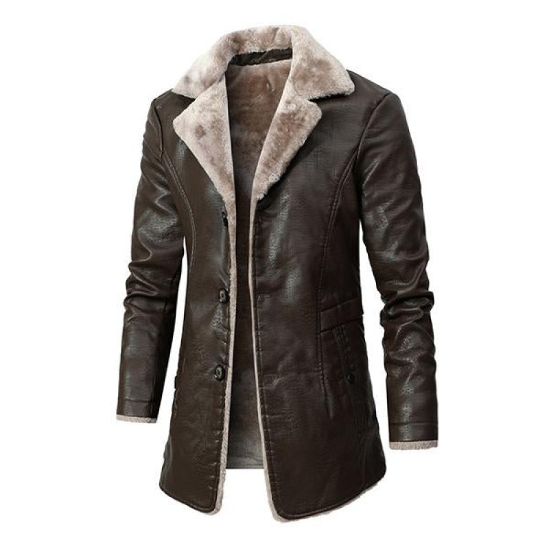 Mens Casual Lapel Fleece Thick Fur All-in-one Trench Coat 43802502M