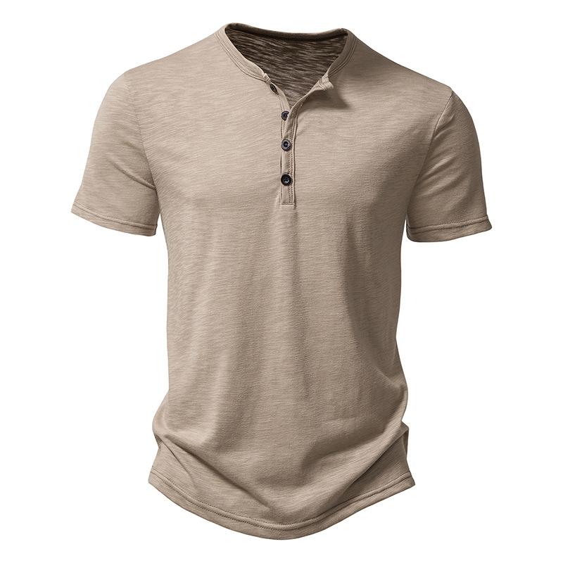 Mens Slub Cotton Henley Collar Short Sleeve T-shirt 84671002Z