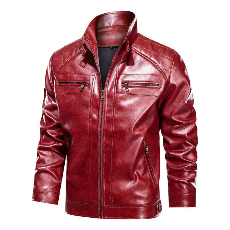 Mens PU Leather Outdoor Zipper Jacket 16709098X