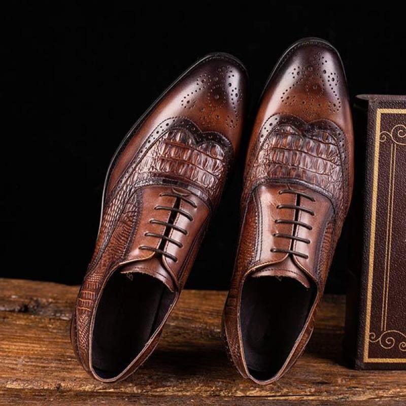 MENS BROGUE OXFORD CROCODILE LEATHER SHOES 83905243C