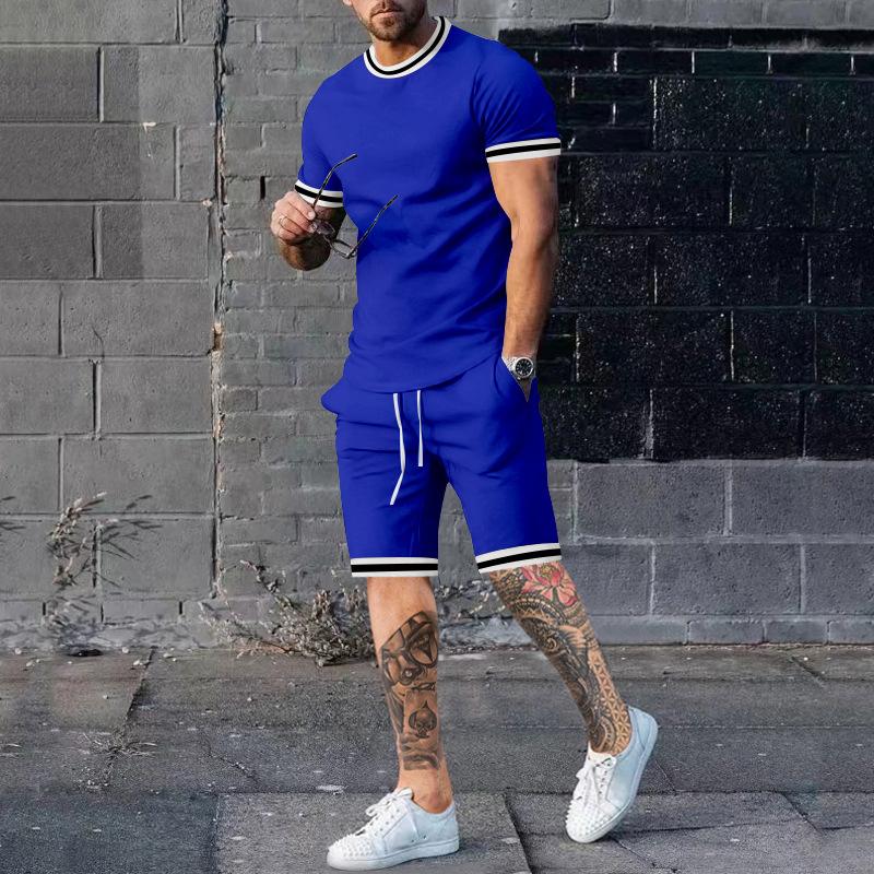 Mens Solid Color Short Sleeve Shorts Set 57608237X