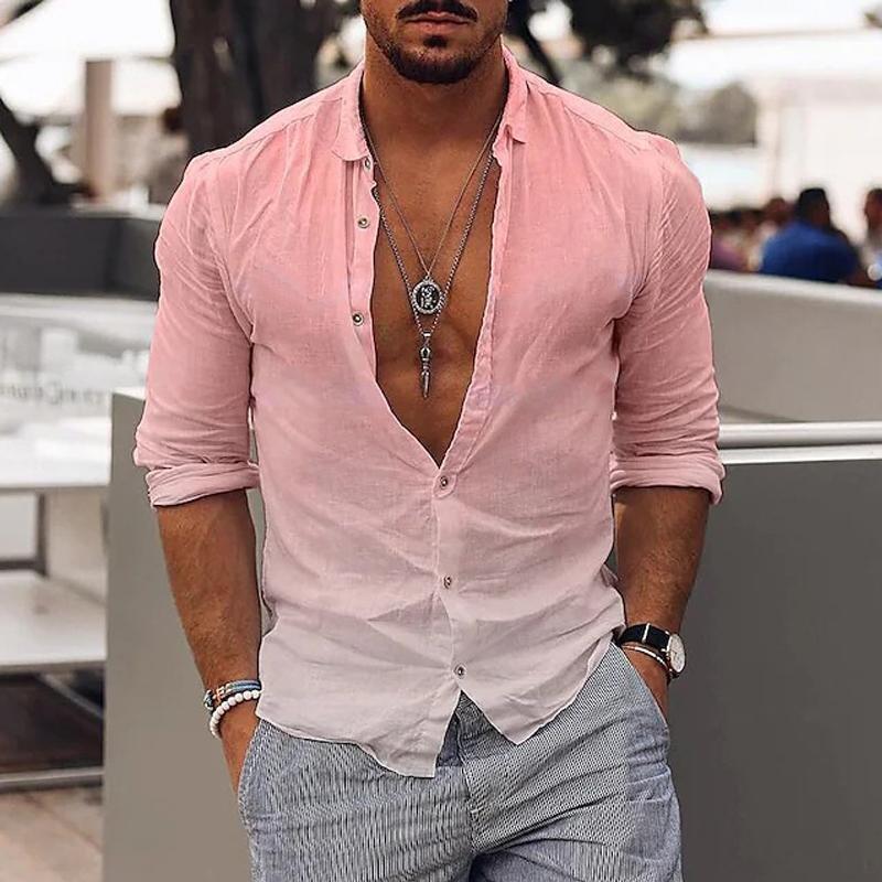 Mens Printed Gradient Lapel Long Sleeve Shirt 90873721X
