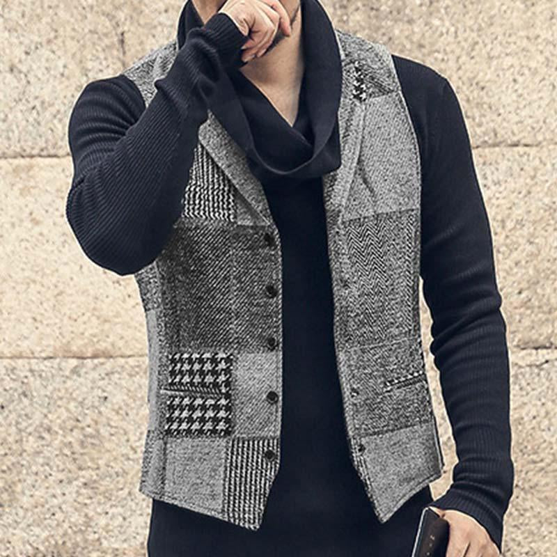 Mens Vintage Lapel Colorblock Slim Suit Vest 60907033M