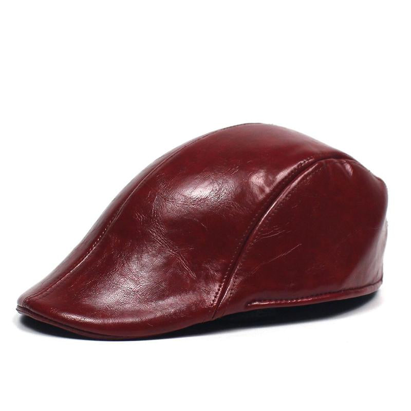 Mens Vintage Solid Color Leather Hat 74166633Y