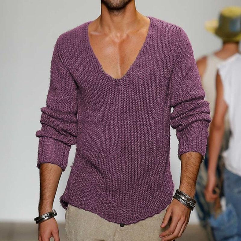 Mens V-Neck Knit Pullover Sweater 18392900M