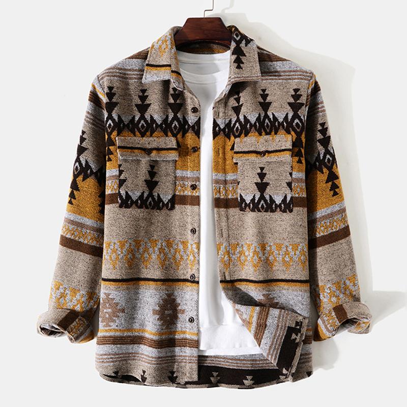 Mens Lapel Long Sleeve Printed Jacket 84041334X