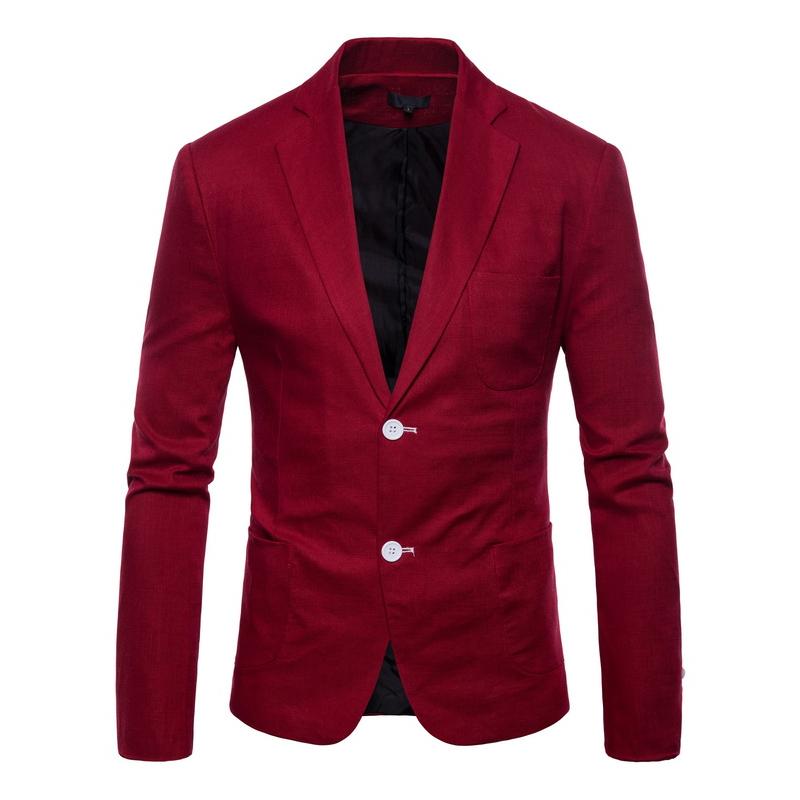 Mens Solid Color Cotton Linen Lapel Thin Blazer 28251847Y