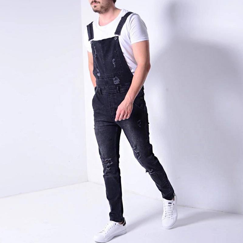 Mens Casual Denim Ripped Overalls 68901284Y