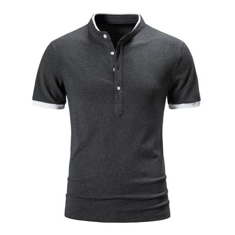 Mens Summer Stand Collar Colorblock Short Sleeve POLO Shirt 05834334X