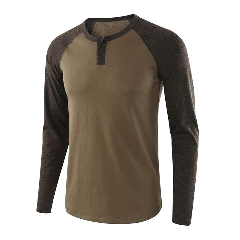 Mens Casual Colorblock Loose Henley T-Shirt 42204991M