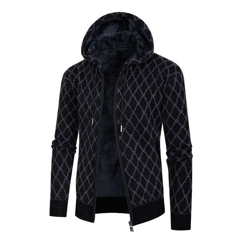 Mens Loose Jacquard Thick Hooded Knit Jacket 61250351M