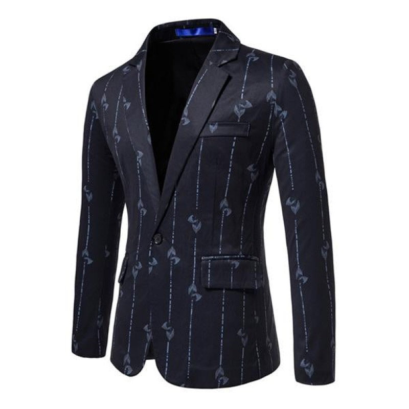 Mens One Button Leaf Stripe Print Casual Blazer 84301196M