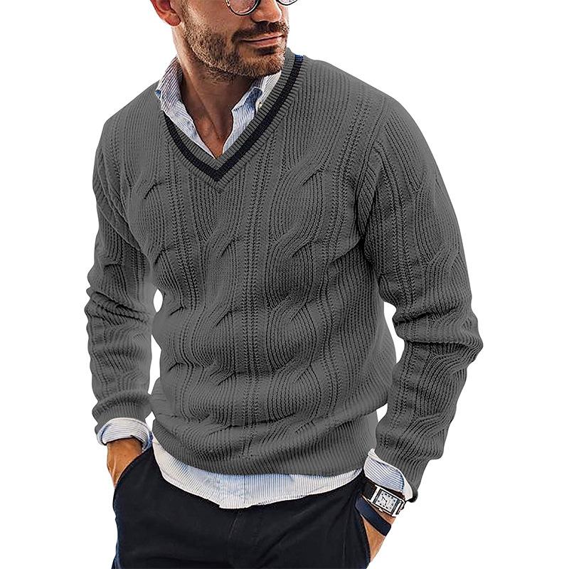 Mens V-Neck Slim Fit Long Sleeve Pullover Sweater 96176921M