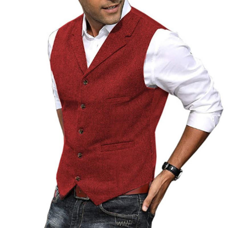 Mens Vintage Herringbone Lapel Single Breasted Slim Vest 34062296M