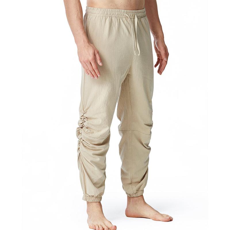 Mens Cotton Linen Drawstring Elastic Waist Casual Pants 12456278X