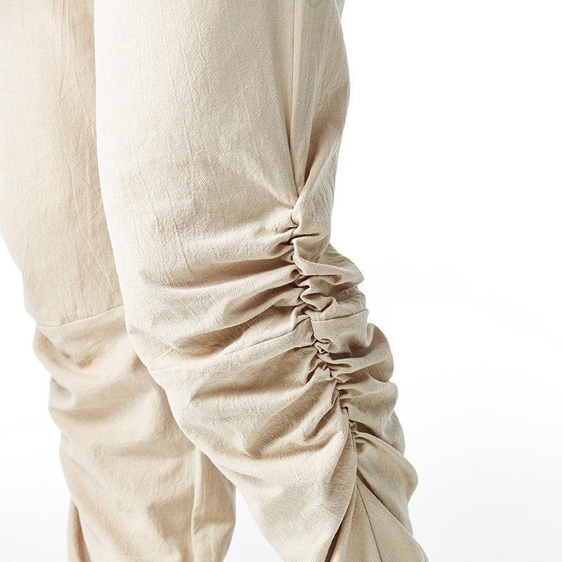 Mens Cotton Linen Drawstring Elastic Waist Casual Pants 12456278X