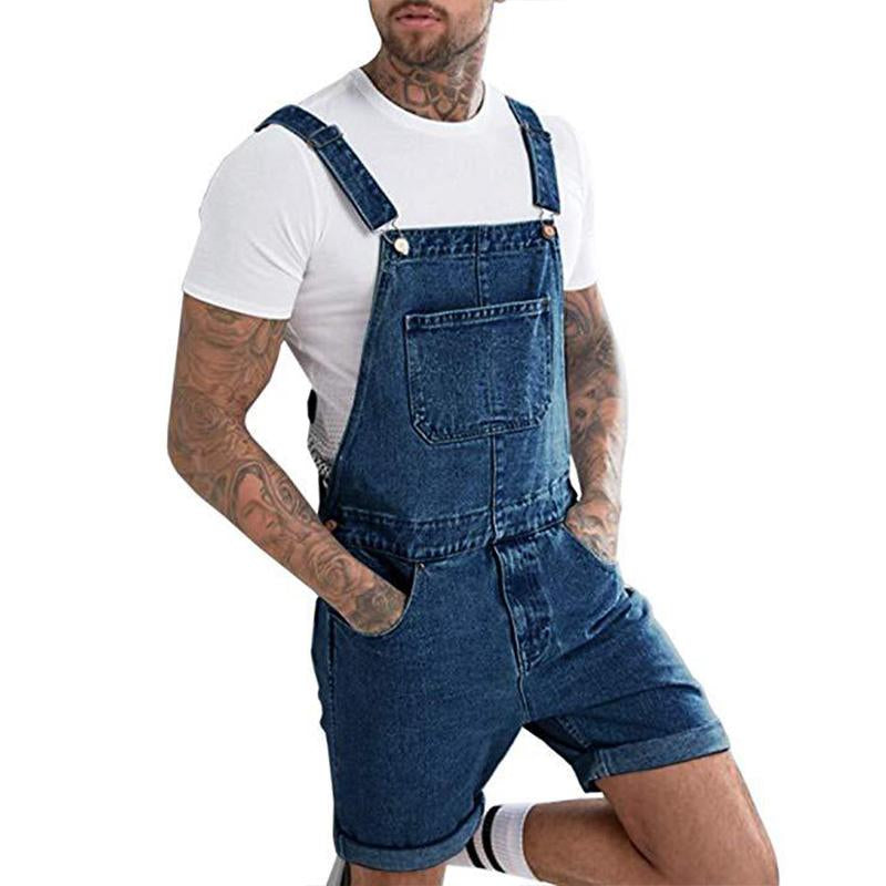 Mens Vintage Denim Ripped Cargo Shorts Jumpsuit Overall 65193363M